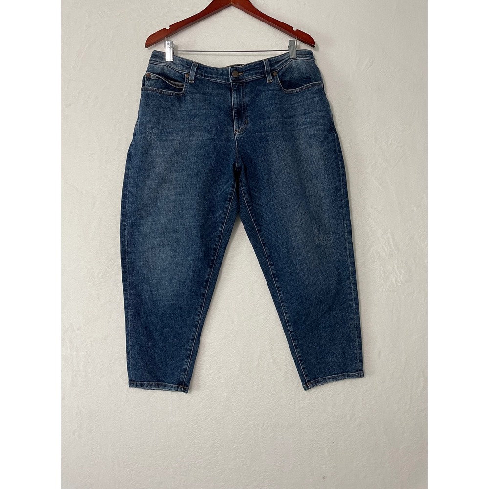 Eileen Fisher Organic Cotton Stretch Denim Capri Jeans Medium Wash Size 16